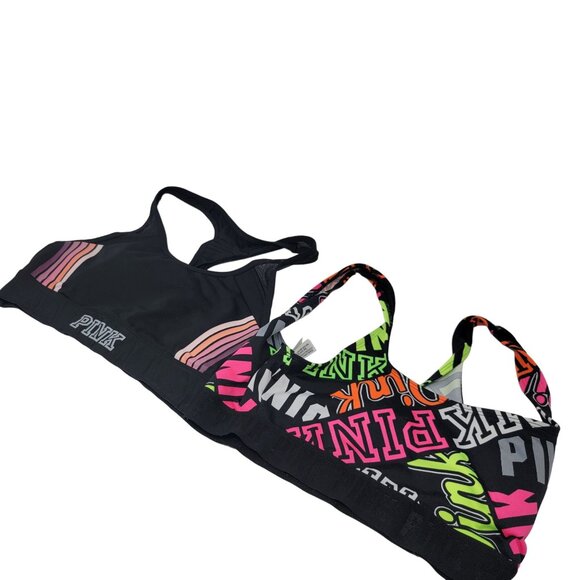 Pink Victoria Secret Ultimate Sports Bra Set of 2 Size Small Black Multicolor - Picture 1 of 6
